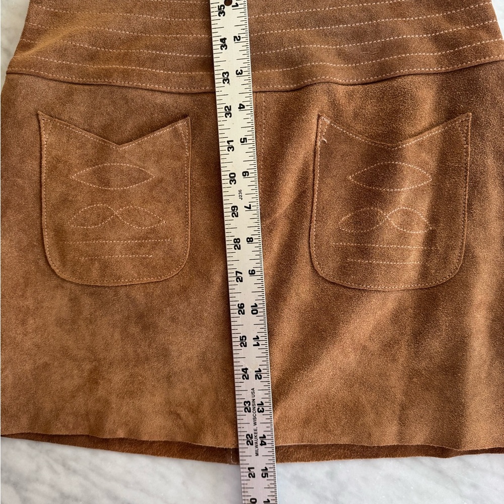 Free People Modern Love Brown Suede Mini Skirt with Front Patch Pockets Size 0 - Picture 8 of 8